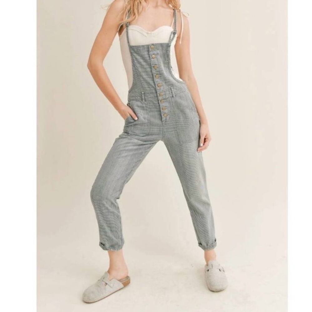 Sage the Label Mood Ring Stripe Denim Overalls Women's S Med Wash 100% Cotton